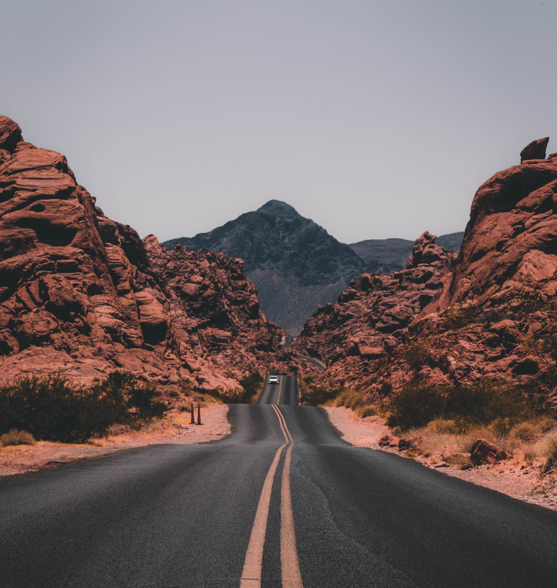 Traveler overlooking mountains